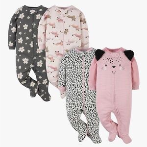 Gerber Baby Girls' 4 Pack Sleep 'N Play Footie Leopard Pink NWT 3-6 Months